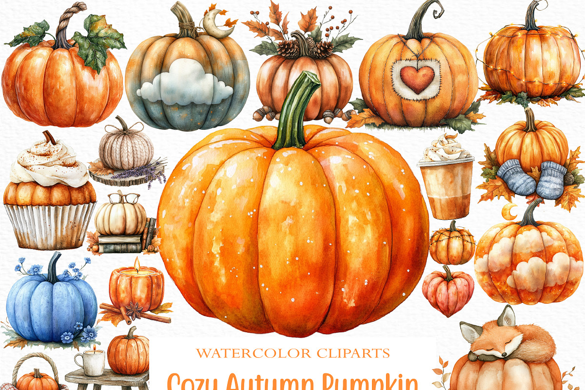 Watercolor Cozy Autumn Pumpkin PNG, an Illustration by Craft Nest (Photo 1 of 6)