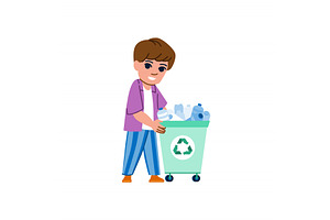 Young boy putting plastic bottles in, an Object Illustration by pikepicture