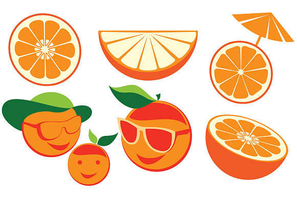 Set Of Cartoon Oranges