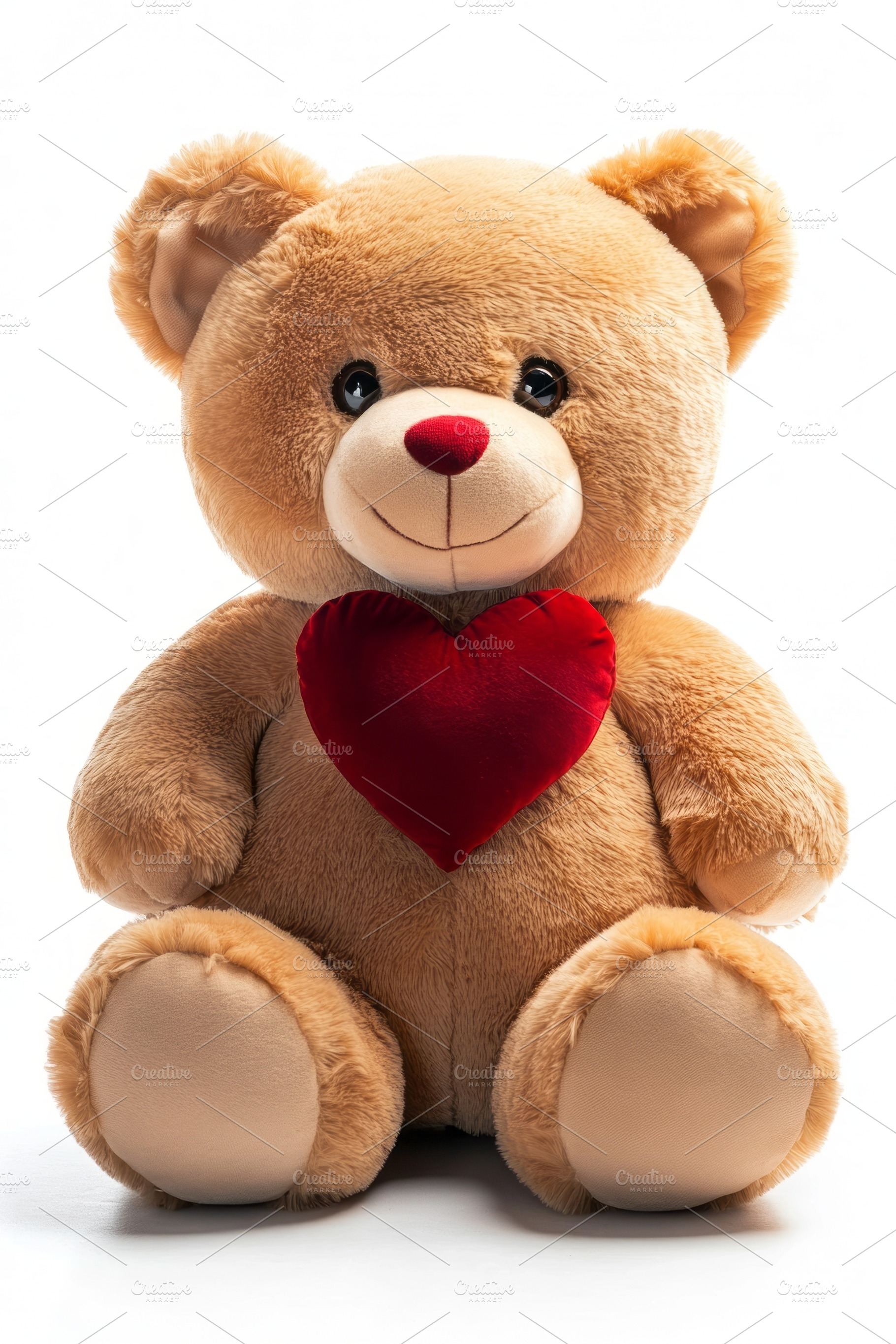A cute plush teddy bear with a red heart, perfect for gifts or decoration., a Background Photo by ImageMir