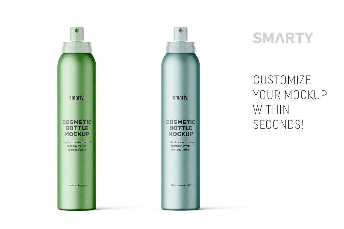 Metallic spray bottle mockup, a Packaging Mockup by Smarty Mockups (Photo 3 of 5)