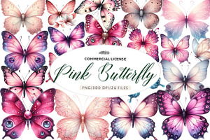Pink Butterfly Clipart, an Illustration by CreationArt