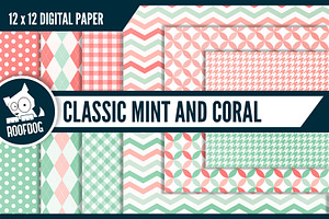 Classic digital paper mint and coral, a Pattern Graphic by Roofdog Design