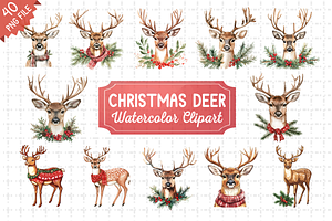 Christmas Deer Watercolor Bundle PNG