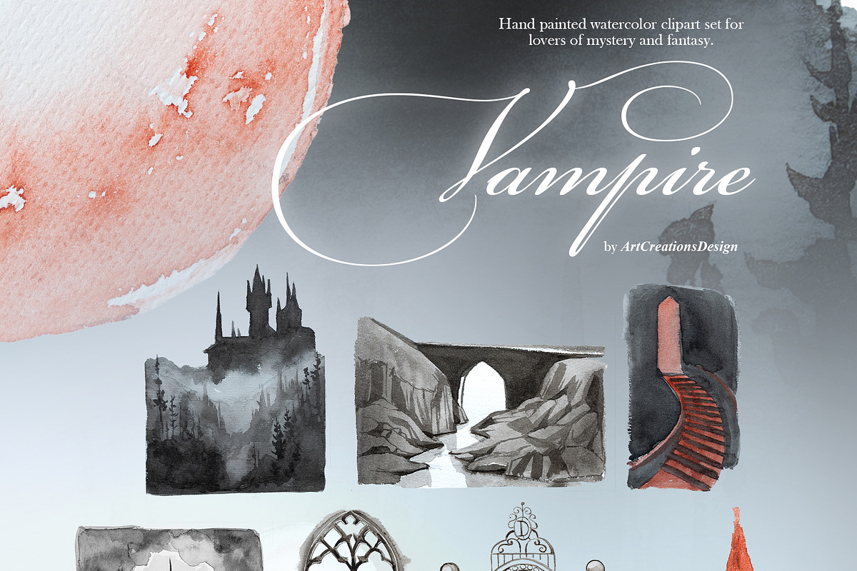 Vampire Watercolor Clipart Set, an Object Graphic by ArtCreationsDesign (Photo 2 of 11)