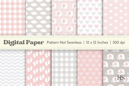 Elephant Baby Digital Paper Pattern, a Pattern Graphic by Heyv Studio