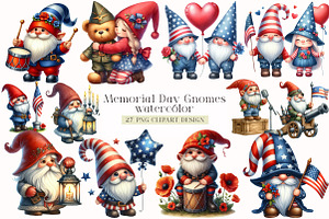 Watercolor Memorial Day Gnomes, a Seasonal Illustration by DreamArtGraphic