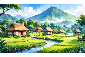 Peaceful rice paddies with wooden, an Animal Photo by Igor Tichonow