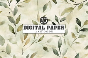Muted Foliage Digital Paper, an Illustration by Designworld