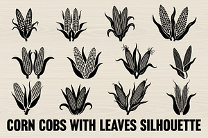CORN COBS WITH LEAVES SILHOUETTE, an Illustration by Designs_River