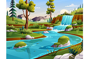 Nature River and Waterfall Landscape, an Illustration by YG Studio (Thumbnail 4 of 6)