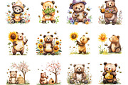 Bear and Bee Watercolor Clipart PNG, a Seasonal Illustration by Designking (Thumbnail 2 of 5)