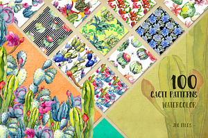 Watercolor 100 Cacti Patterns JPG