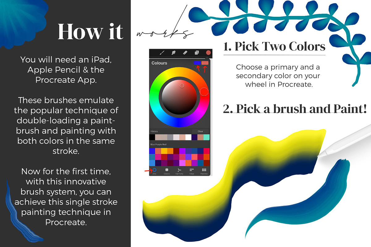 Dual Color Brushes for Procreate, a Brush Add-On by AJ Brushes