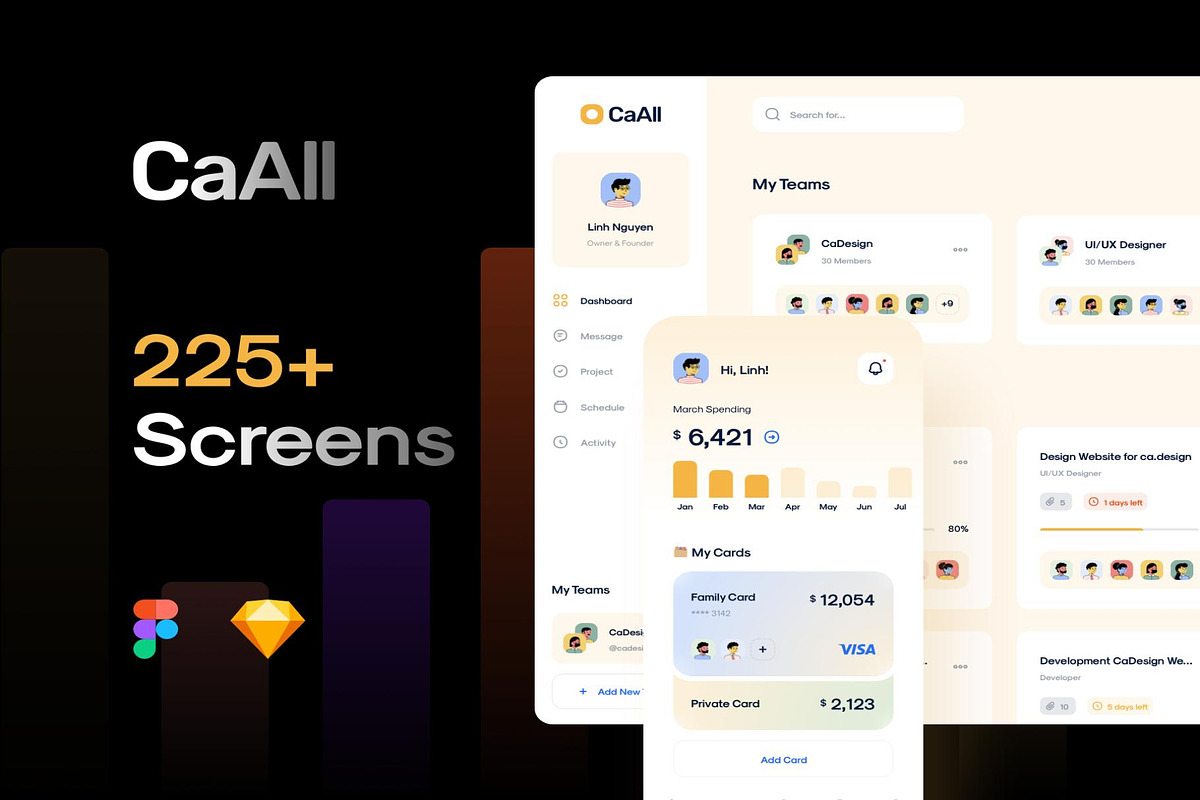 CaAll Dashboard & App UI Kit, an UI Kit Template by Creative Perspective (Photo 1 of 8)