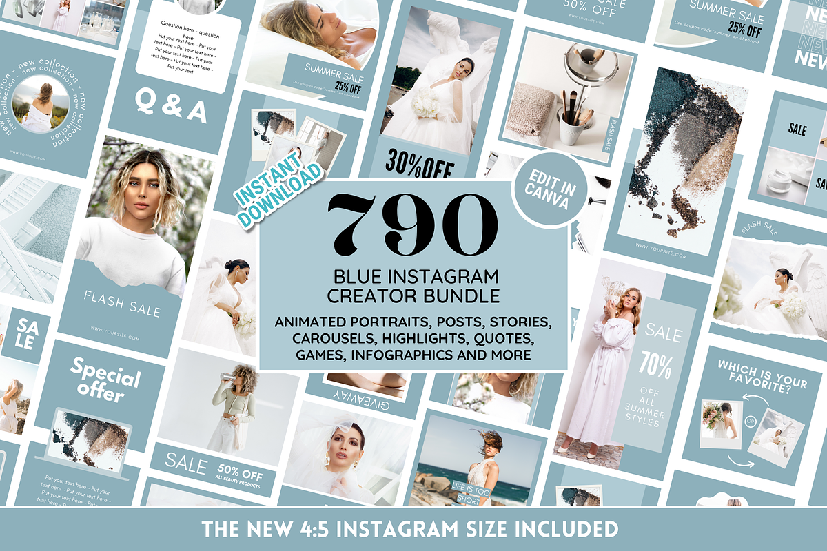 Blue Instagram Templates Bundle, a Social Media Template by SunshineStudioBoutique (Photo 1 of 10)