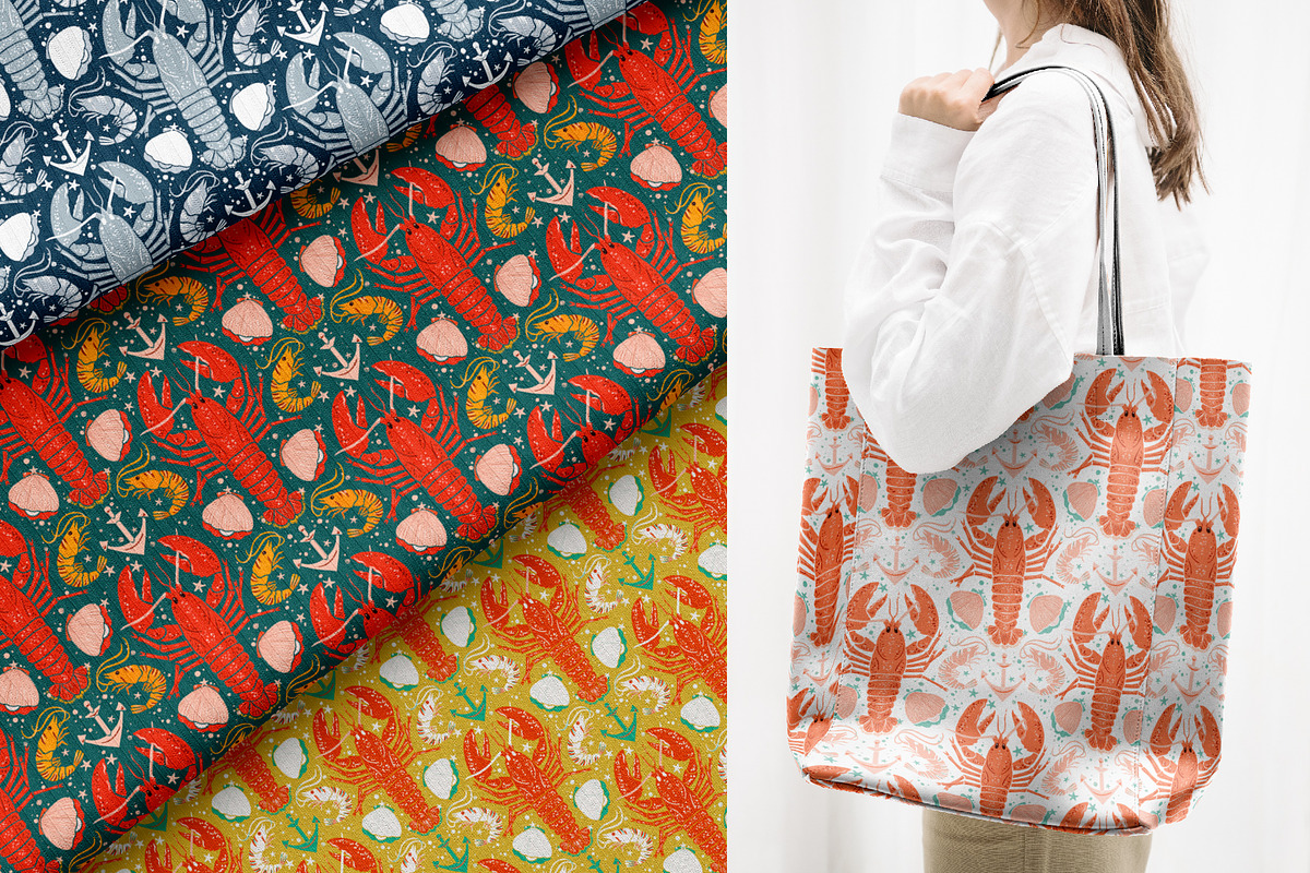 Lobster - Repeat Patterns Collection, a Pattern Graphic by Julia M. Watercolor (Photo 10 of 10)