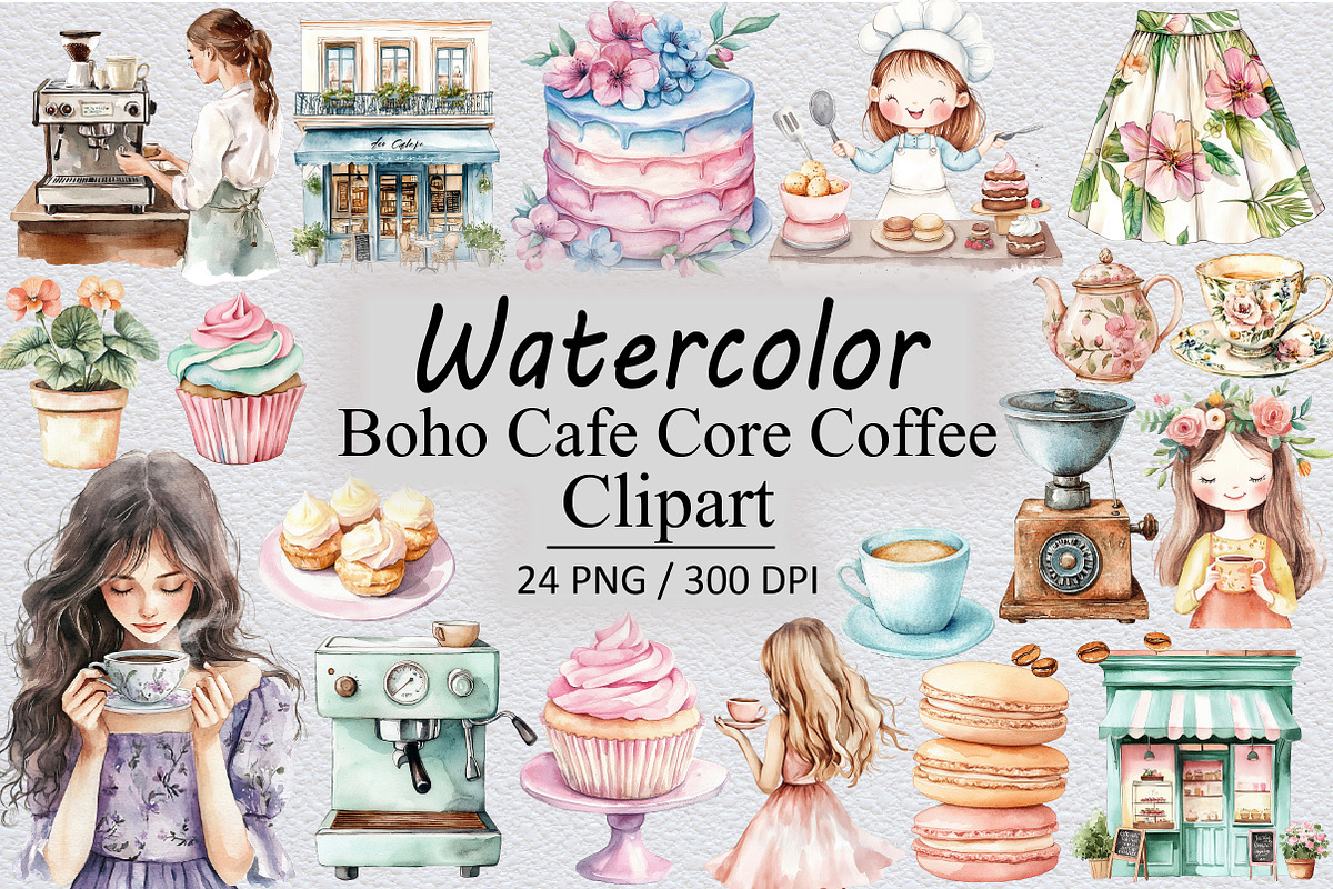 Boho Cafe Core Coffee Clipart, an Illustration by Design Market (Photo 1 of 3)
