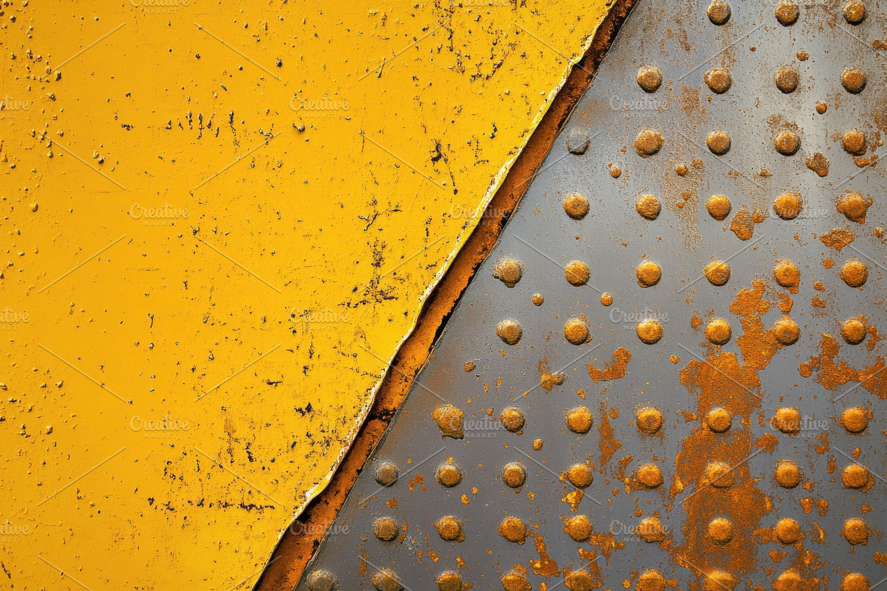 Rusty metal texture yellow grey rive, an Abstract Photo by Pixeness Studio