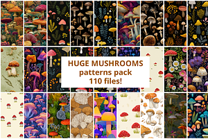 110 Mushrooms Seamless Patterns