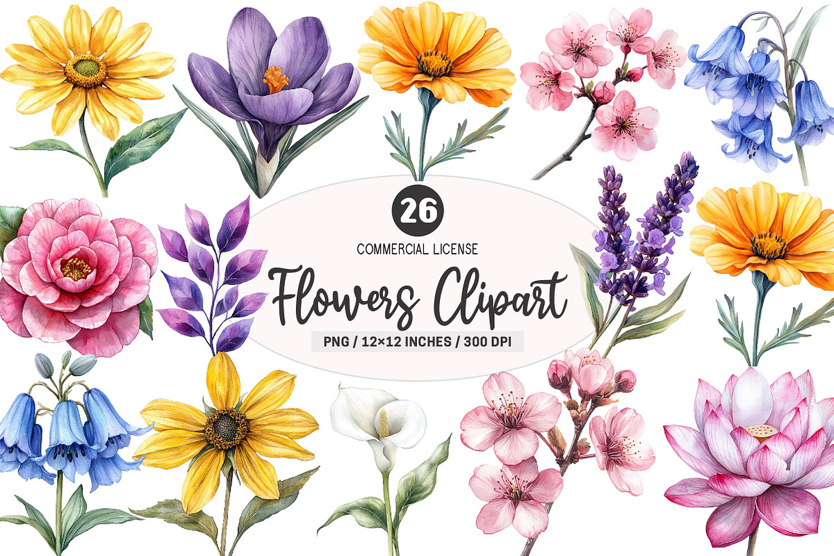 Watercolor Flowers Clipart Bundle, an Illustration by SinaCreation (Photo 1 of 4)