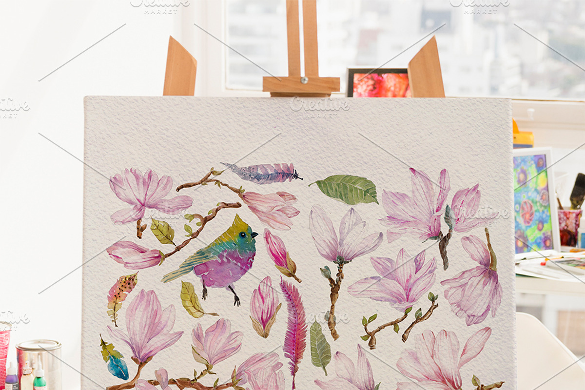 Beautiful flowers of magnolia, feath, an Illustration by JaneLane (Photo 1 of 4)