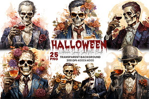 Halloween Spooky Skull Man Clipart