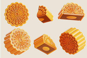 Moon cake set for mid autumn, a Food Illustration by Marozhkastudio
