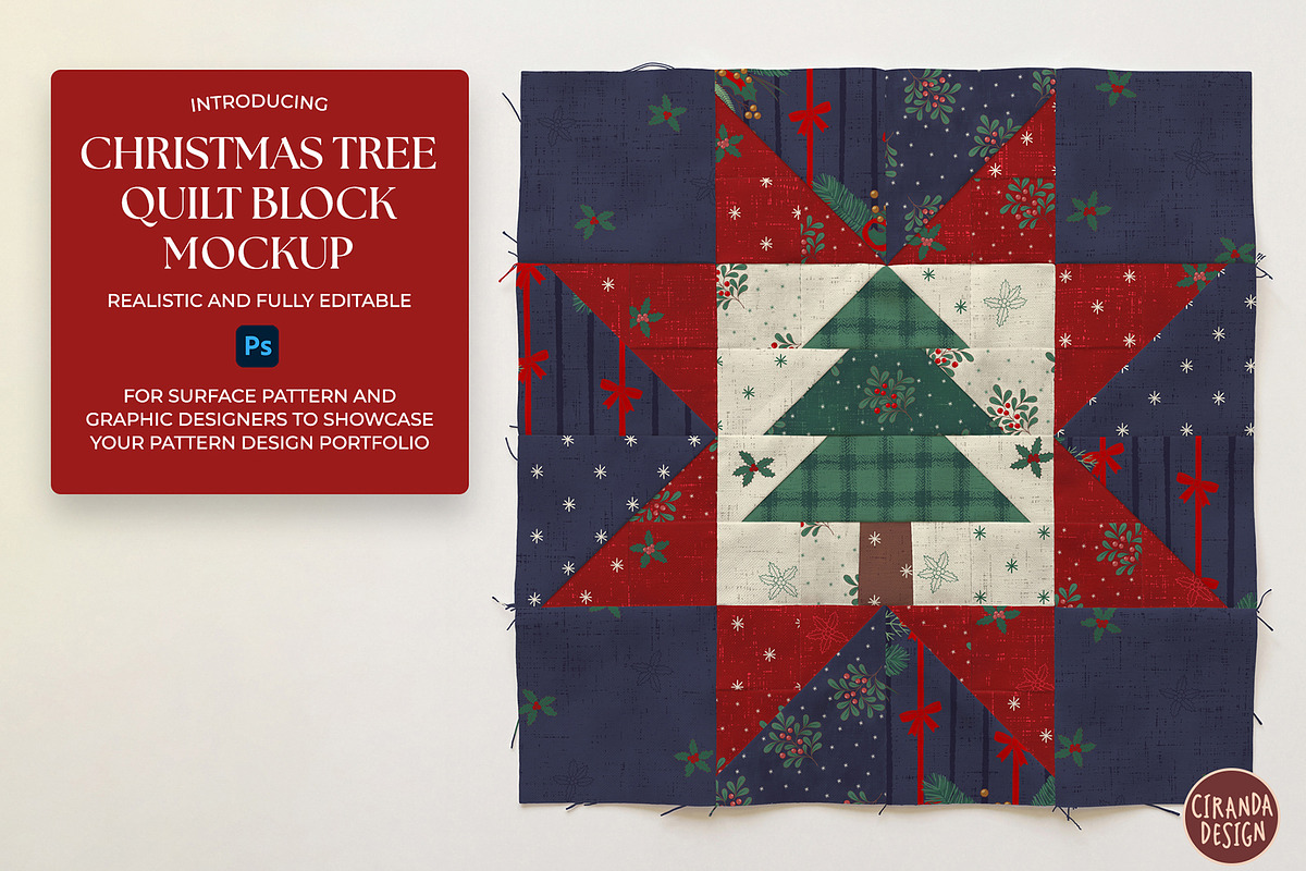 Christmas Tree Quilt Block Mockup, a Household Mockup by Ciranda Design (Photo 1 of 10)