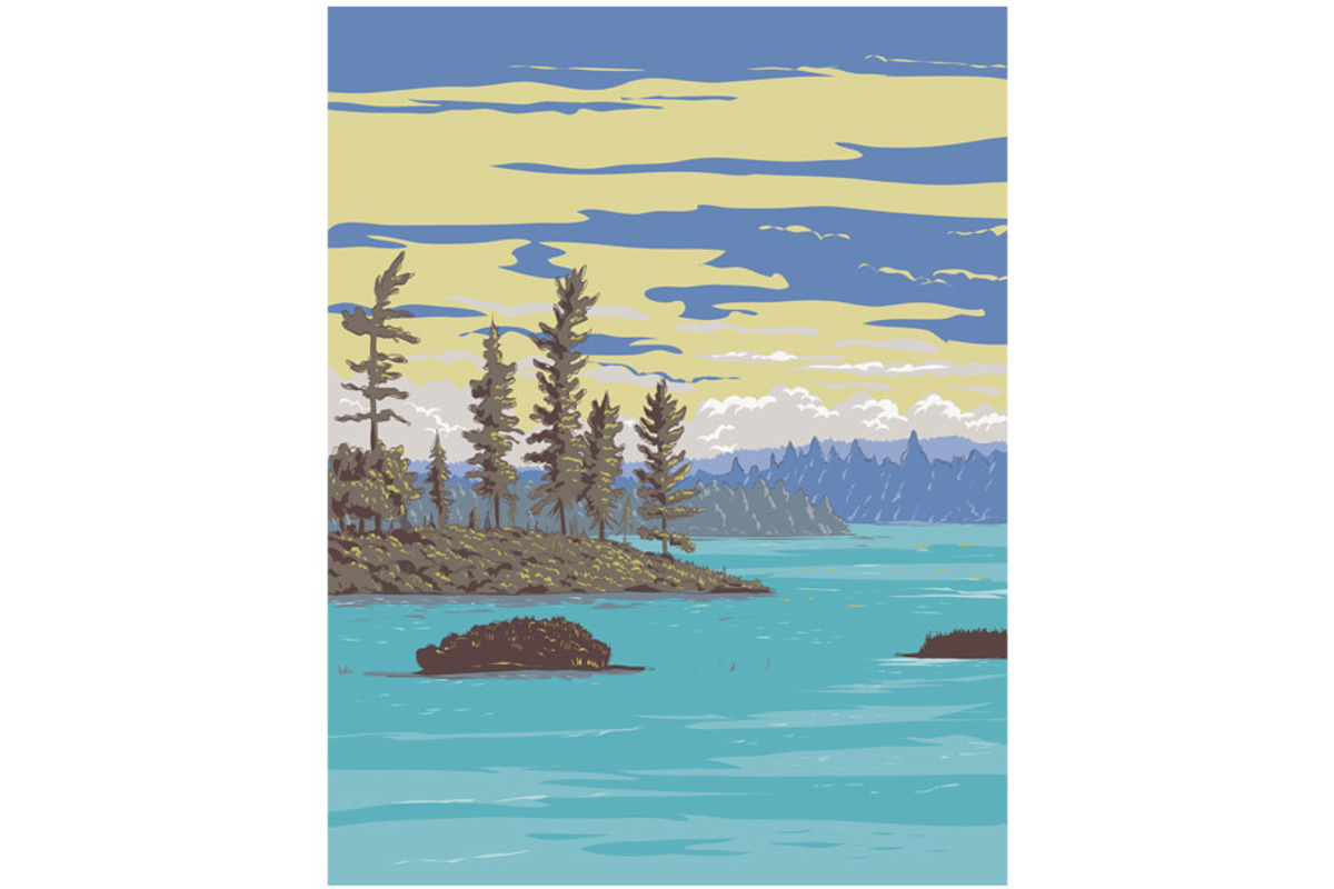 Rainy Lake in Voyageurs Ukiyo-e WPA, an Illustration by patrimonio