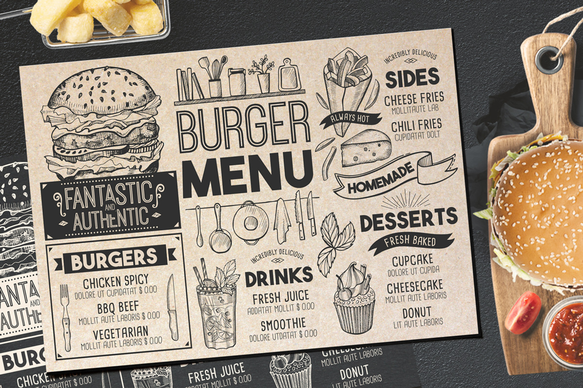 FREE! Trifold + Burger Menu Template, a Brochure Template by BarcelonaShop (Photo 3 of 4)