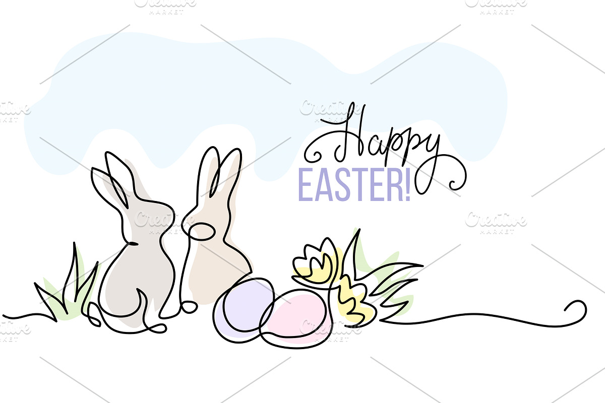 Easter holiday card. Rabbits, eggs, a Seasonal Illustration by Valenty