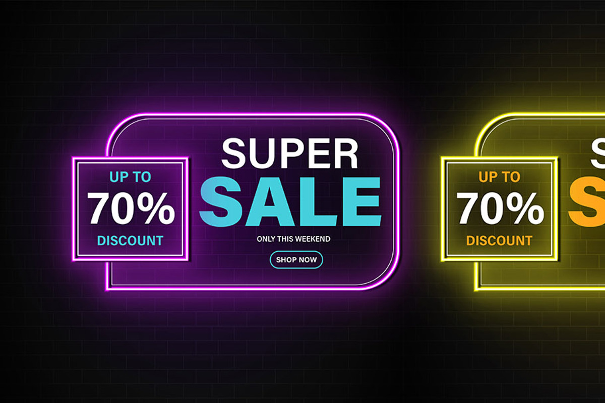 Sale Promotions Vector Neon Bundle, a Decorative Illustration by Photoshop Action (Photo 3 of 15)