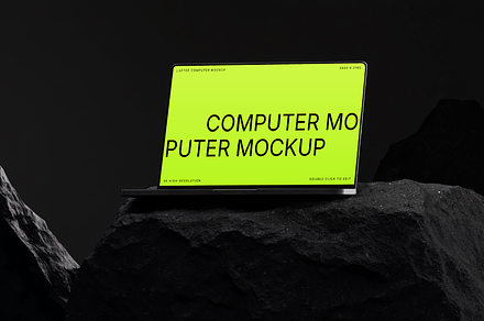 Computer Mockup on Dark Stone