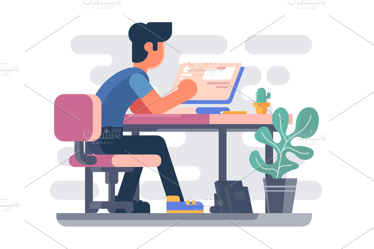 Guy working at computer, a Person Illustration by Evanat Illustrations