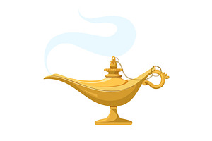 Genie lamp with smoke. Magic antique