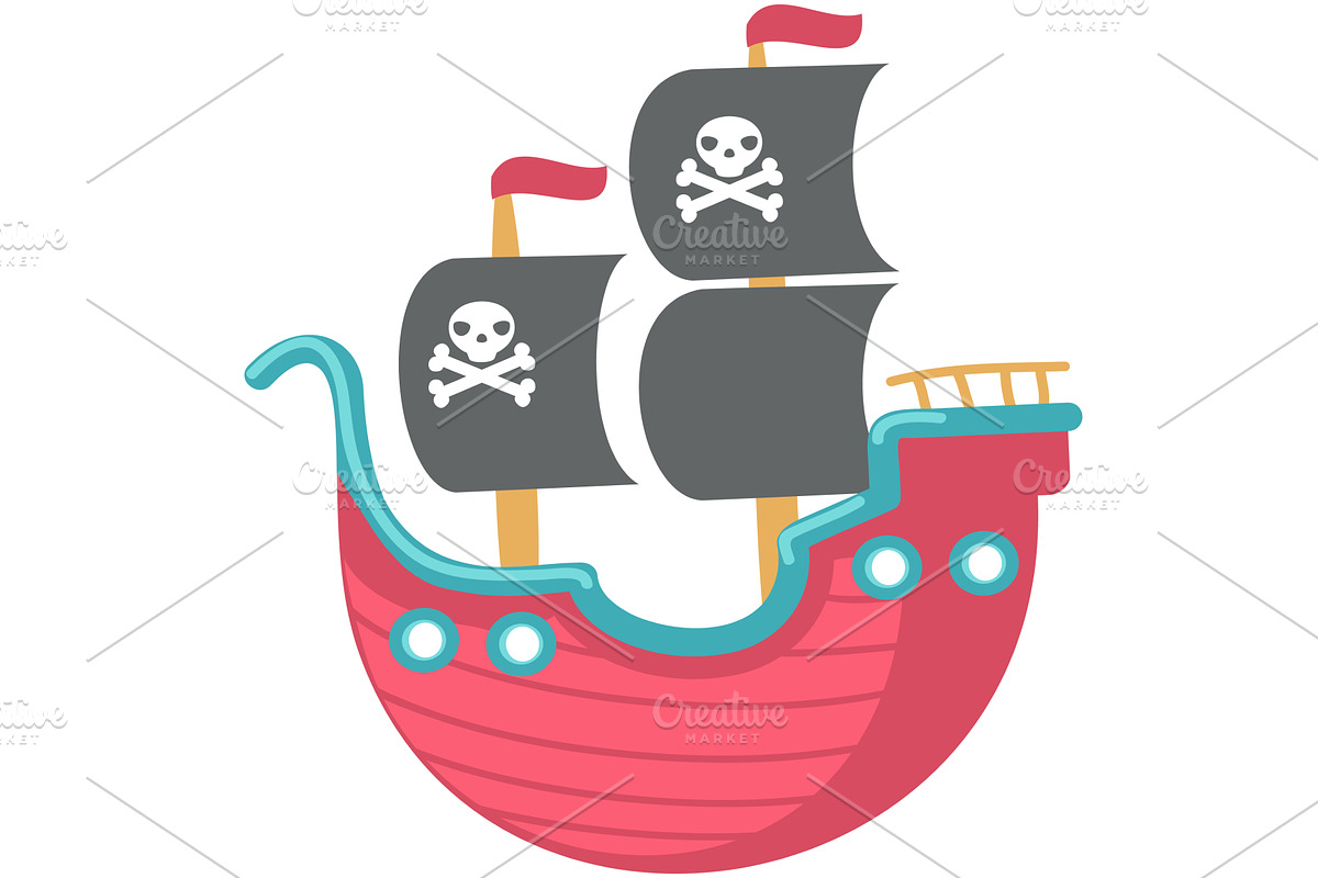 Pirate ship vector cartoon boat icon, a Transportation Illustration by SiberianArt
