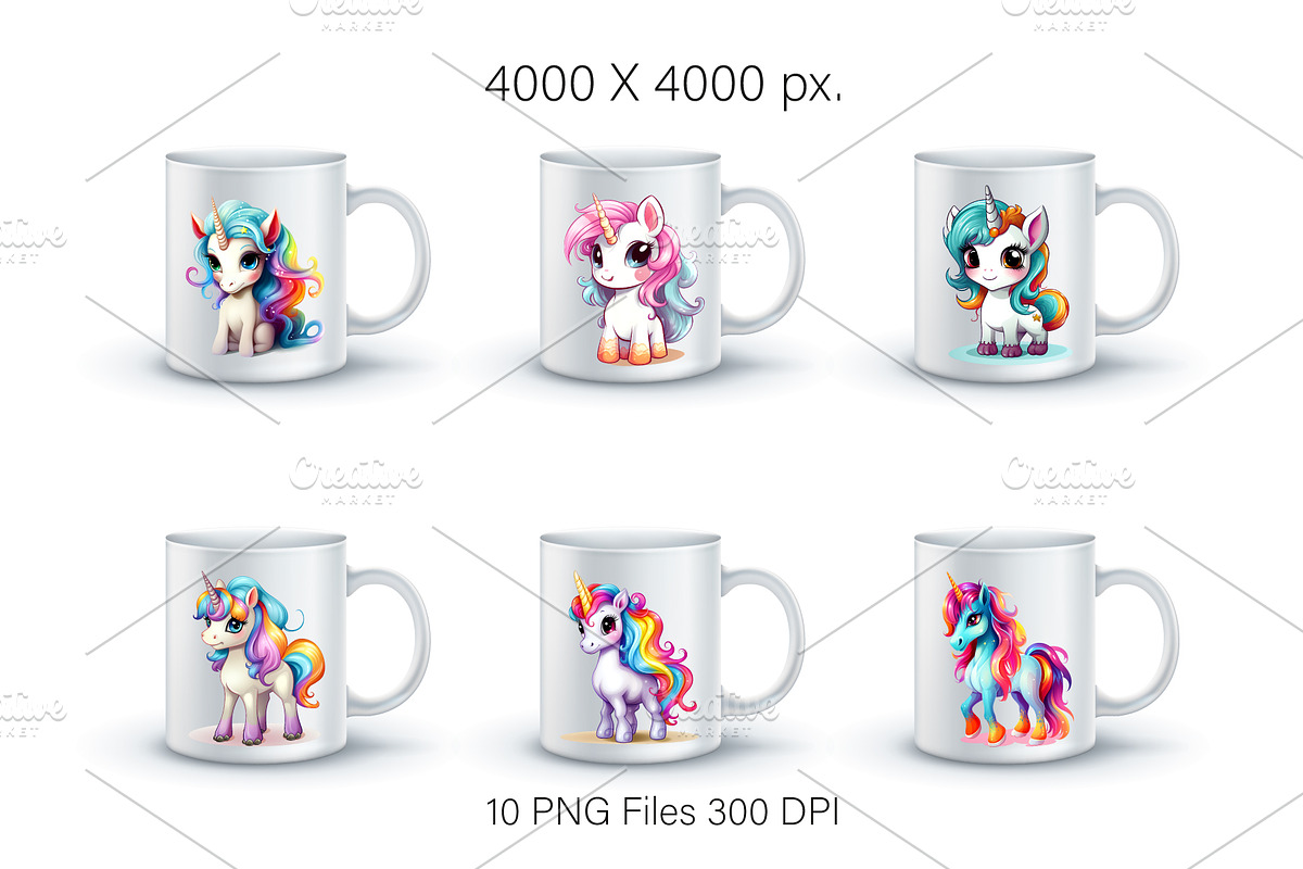 Cute rainbow unicorns 01. PNG Bundle, an Animal Illustration by KENO Mascots (Photo 5 of 9)