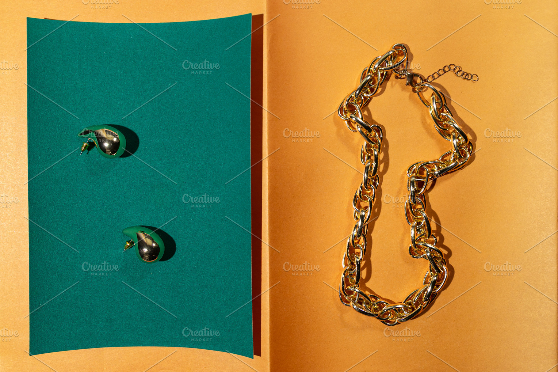 Golden chain and abstract earrings o, a Beauty & Fashion Photo by Edalin's Store