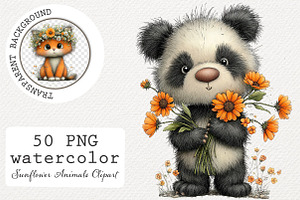 Watercolor Sunflower Animals Clipart, a Transportation Illustration by Digital Artistic99
