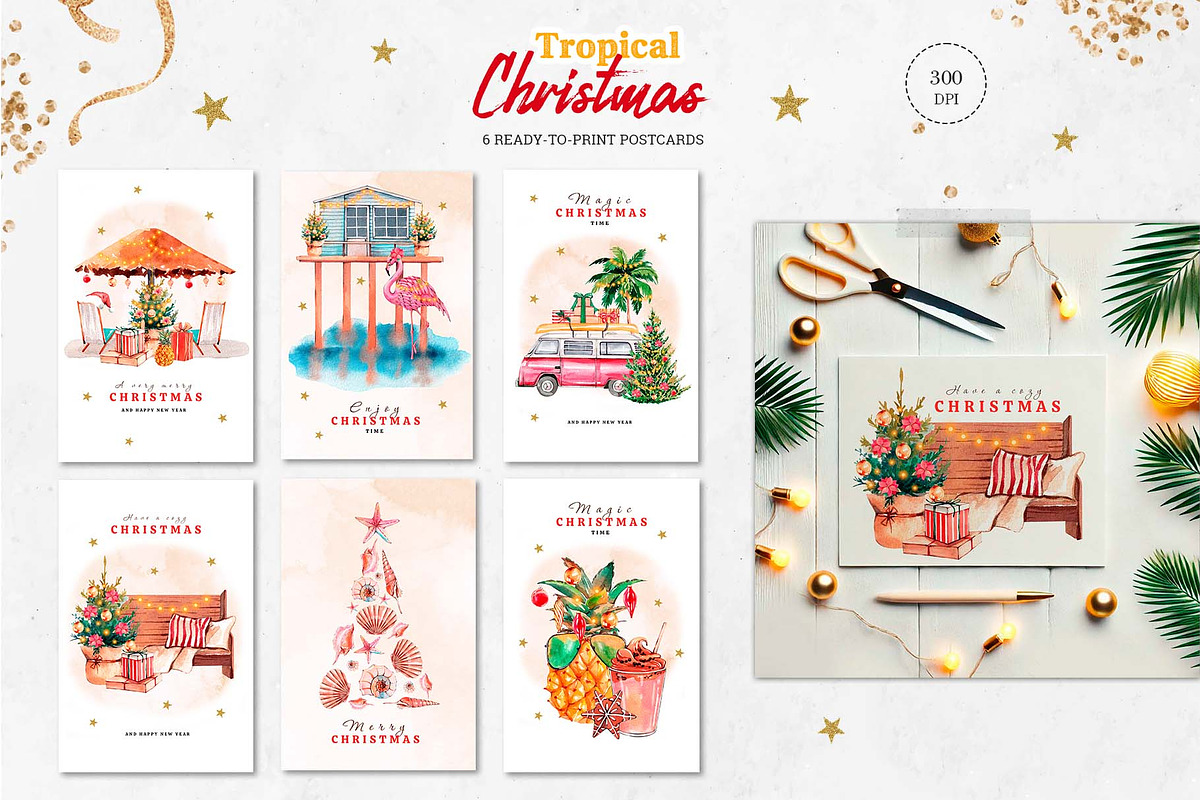 Watercolor Tropical Christmas set, a Seasonal Illustration by VerAna (Photo 7 of 19)