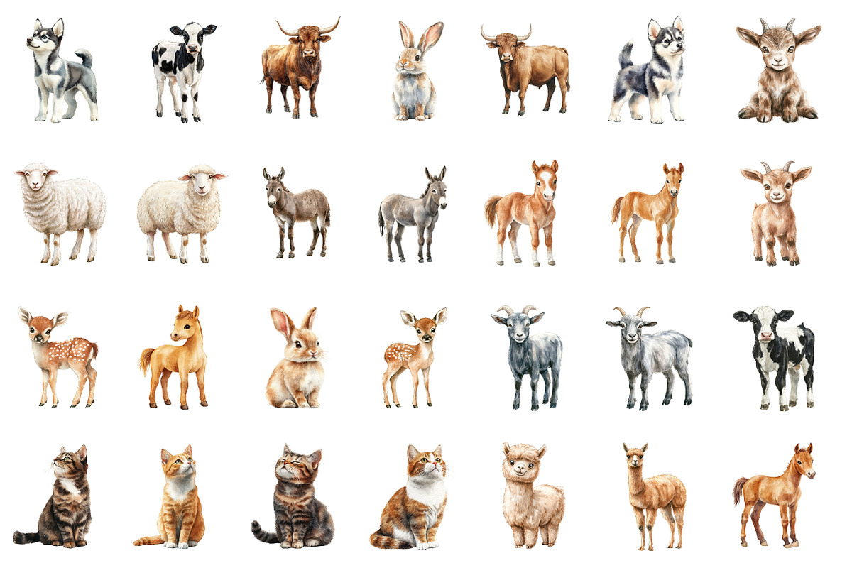 Watercolor Farm Animals Clipart, an Illustration by Designworld (Photo 3 of 5)