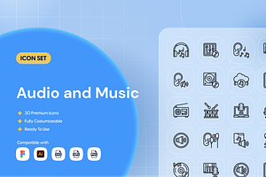 Audio and Music Icon Set, an Outline Icon by Nathaya Studio
