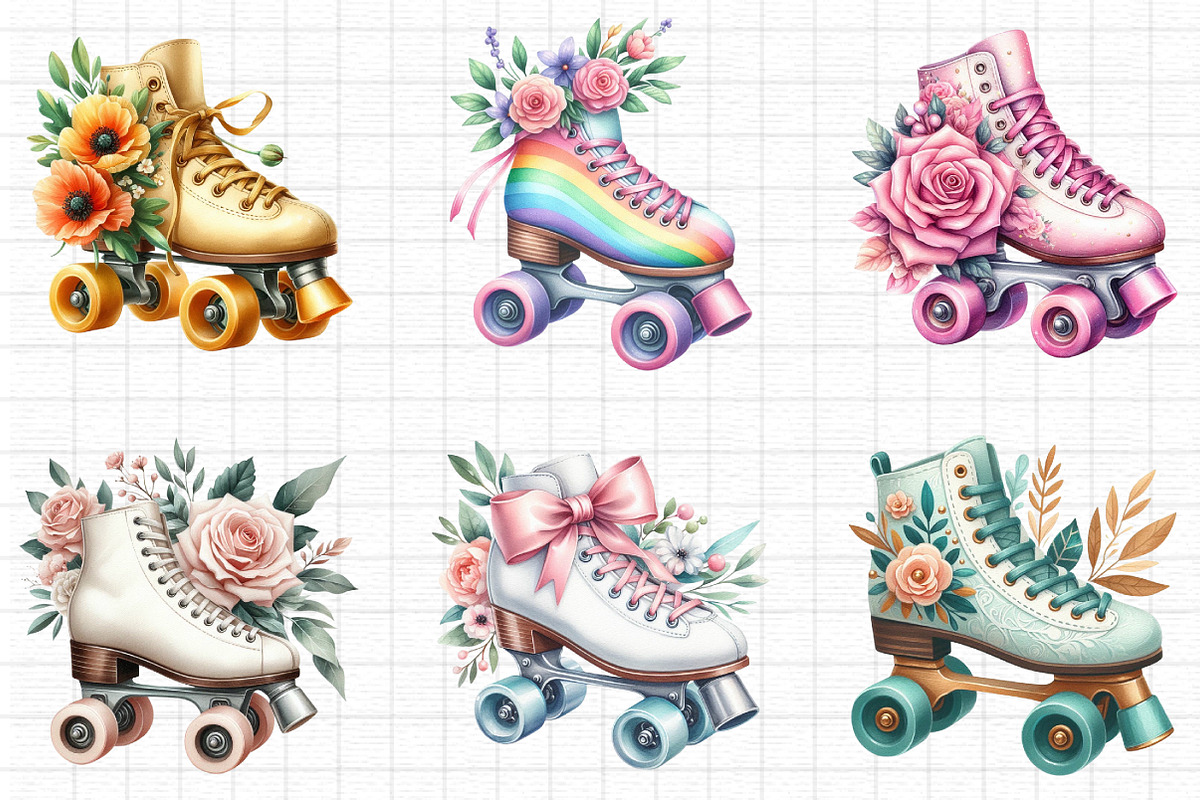 Roller Skates with Flowers Clipart, a Seasonal Illustration by Daily ...