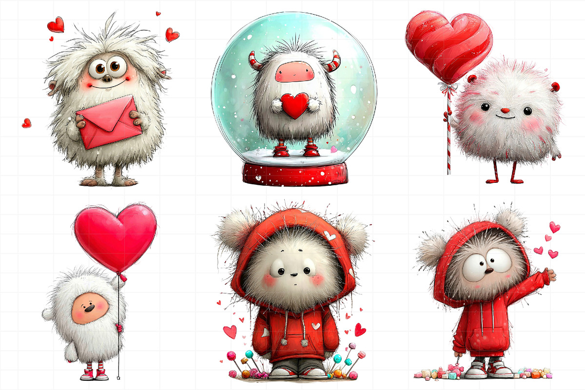 Watercolor Valentine Cute Yeti Clipa, an Illustration by Daily.Designs (Photo 3 of 7)