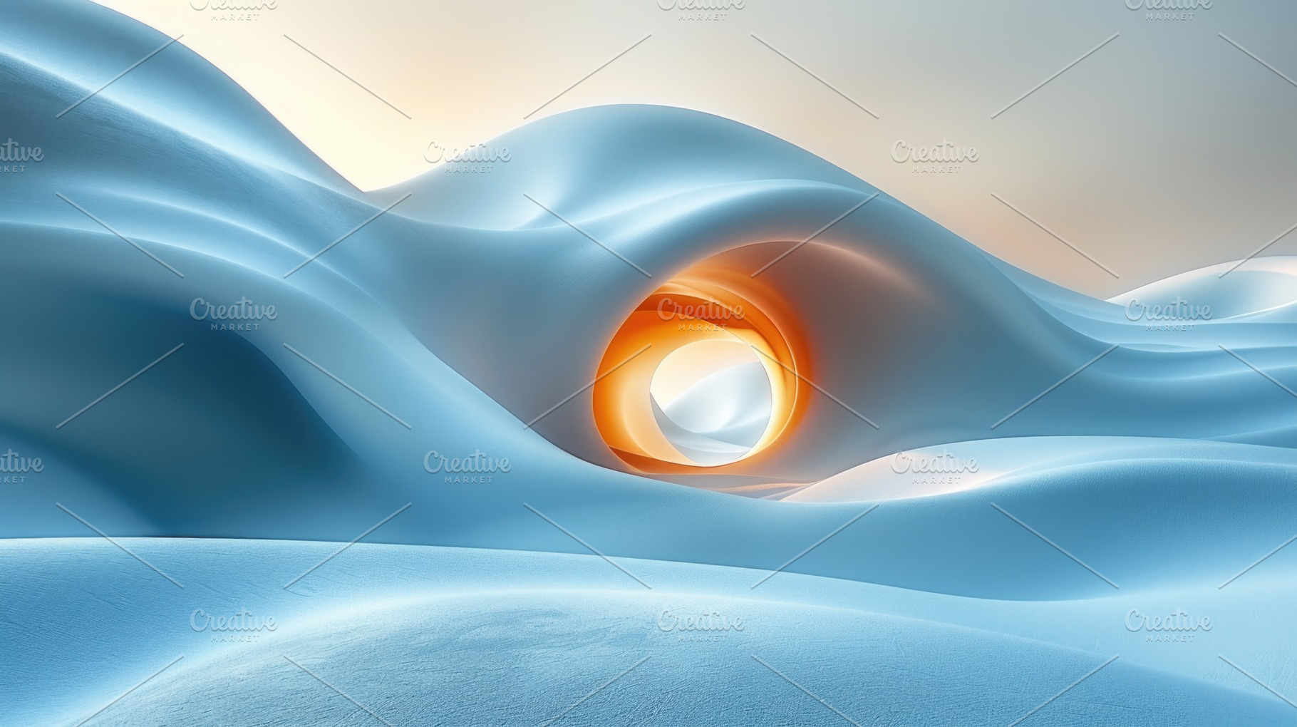 Abstract Blue Wave Landscape with Warm Circular Light, an Abstract Photo by José Manuel Gelpi