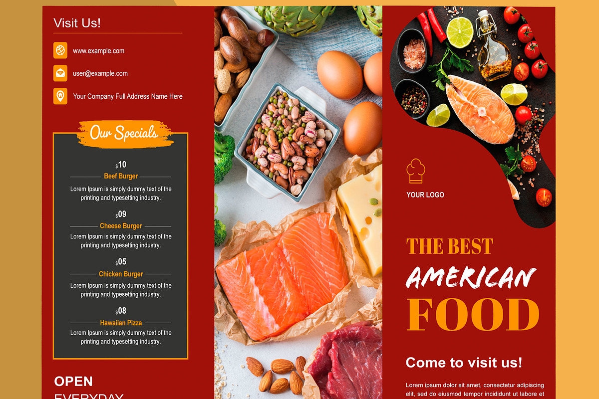 Food Menu Trifold Brochure Design, a Brochure Template by MightyDesign (Photo 2 of 6)