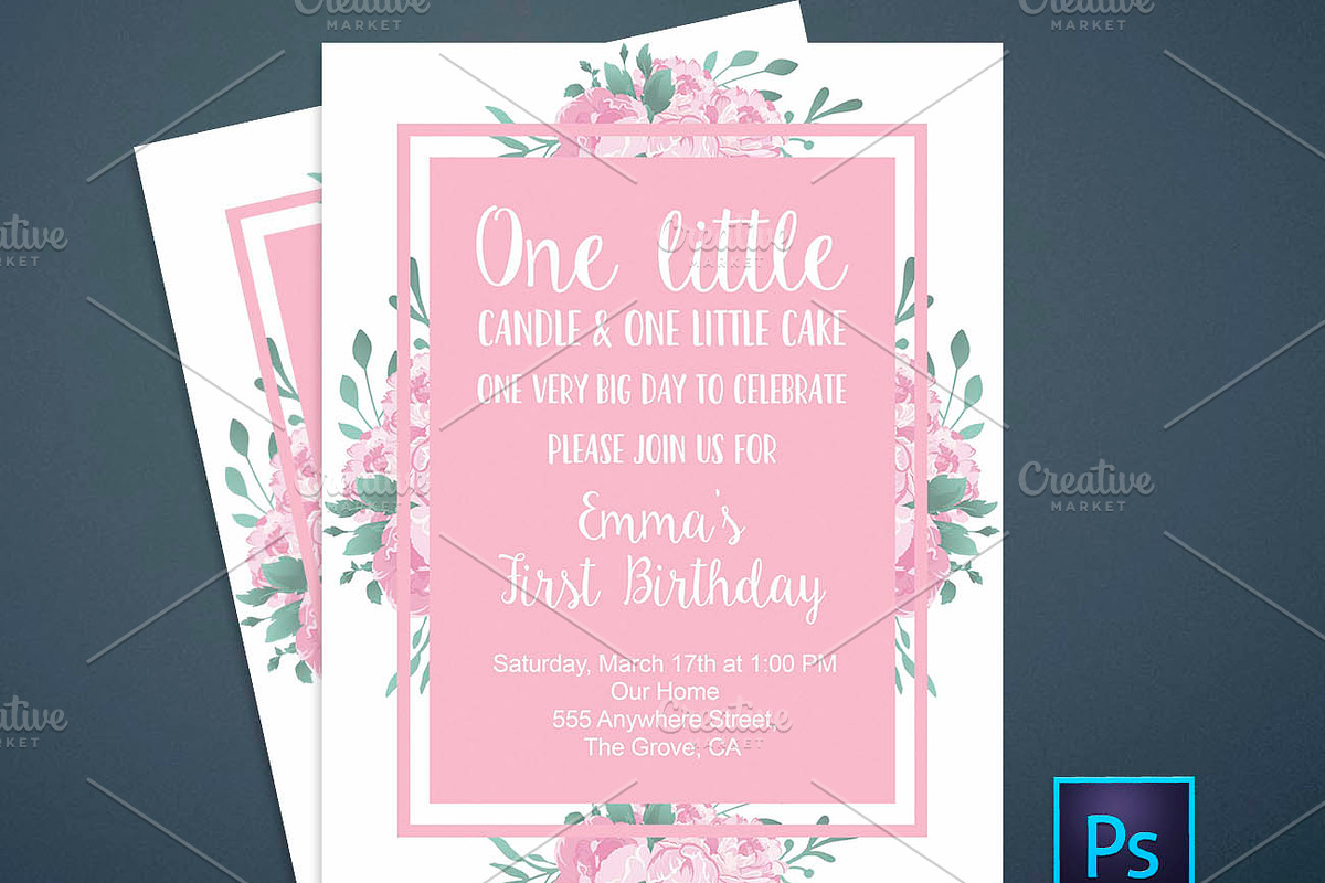 First Birthday floral invitation, an Invitation Template by Love Giftery