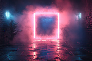Dark, neon-lit corridor with glowing, a Photo by Tanuart