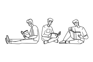 sitting man reading book floor, a Person Illustration by pikepicture